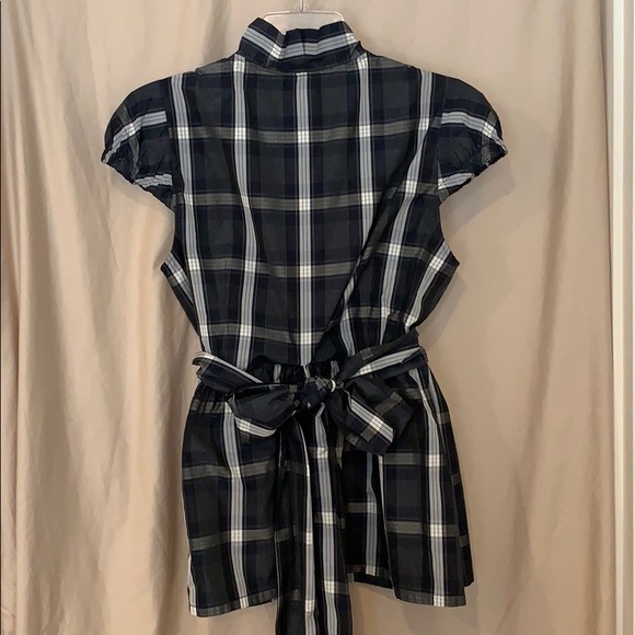 plaid black and white top with wrap back - Picture 3 of 3